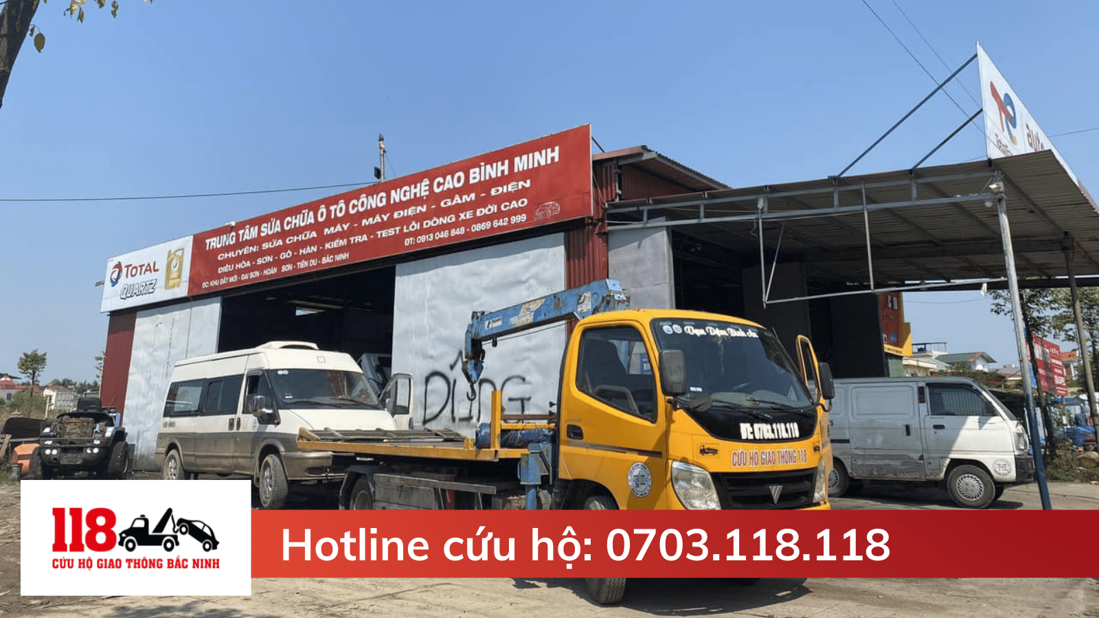 118 Bắc ninh cứu hộ xe khách và kéo xe về Gara ô tô Bình Minh sửa chữa